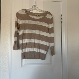 LOFT Sweater Tan and White Stripes